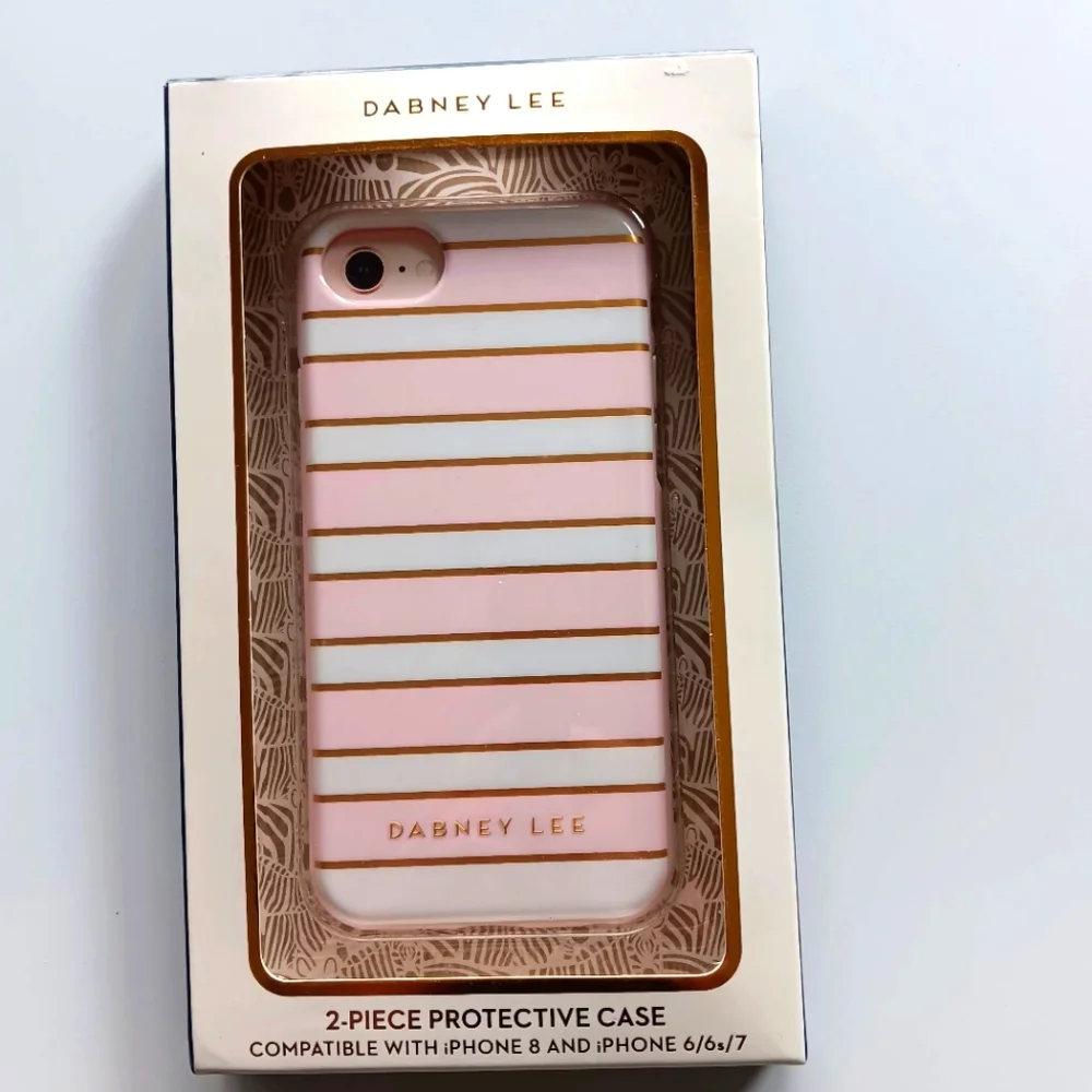 NEW Dabney Lee Cell Phone Case for iPhone 8, 7, 6, 6s, Pink White Gold Stripes